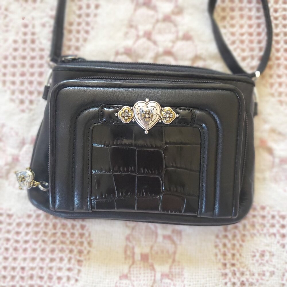 VINTAGE BRIGHTON Black Leather Crossbody Purseio